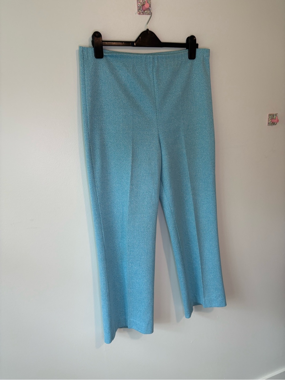 Vintage Light Blue Teal Women's Herringbone Print trousers
